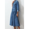 Women Fashion Stylish Maxi Length Shirt Collar Oversize Belted Denim Dress