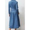 Women Fashion Stylish Maxi Length Shirt Collar Oversize Belted Denim Dress