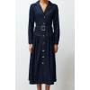 Women Fashion Stylish Maxi Length Shirt Collar Oversize Belted Denim Dress