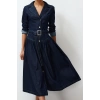 Women Fashion Stylish Maxi Length Shirt Collar Oversize Belted Denim Dress