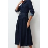 Women Fashion Stylish Maxi Length Shirt Collar Oversize Belted Denim Dress