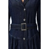 Women Fashion Stylish Maxi Length Shirt Collar Oversize Belted Denim Dress