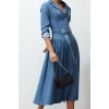 Women Fashion Stylish Maxi Length Shirt Collar Oversize Belted Denim Dress