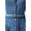 Women Fashion Stylish Maxi Length Shirt Collar Oversize Belted Denim Dress