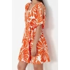 Women Fashion Stylish Midi Length Pool Neck Regular Printed Belted Relaxed Cut Flexible Knitted Dress