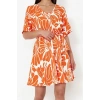 Women Fashion Stylish Midi Length Pool Neck Regular Printed Belted Relaxed Cut Flexible Knitted Dress