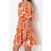 Women Fashion Stylish Midi Length Pool Neck Regular Printed Belted Relaxed Cut Flexible Knitted Dress