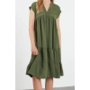 Women Fashion Stylish Midi Length V Neck Regular Plain Wide Cut Skirt Flounce Aerobin Woven Dress