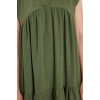 Women Fashion Stylish Midi Length V Neck Regular Plain Wide Cut Skirt Flounce Aerobin Woven Dress