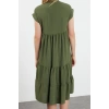 Women Fashion Stylish Midi Length V Neck Regular Plain Wide Cut Skirt Flounce Aerobin Woven Dress