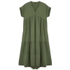 Women Fashion Stylish Midi Length V Neck Regular Plain Wide Cut Skirt Flounce Aerobin Woven Dress