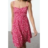 Womens Fashion Mini Length Heart Neck Regular Floral Pattern Textured Strappy Gathered Detailed Flexible Knitted Dress