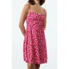 Womens Fashion Mini Length Heart Neck Regular Floral Pattern Textured Strappy Gathered Detailed Flexible Knitted Dress