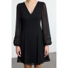 Women Fashion Stylish Mini Length V Neck Regular A Cut Accessory Detailed Chiffon Lined Woven Dress