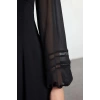 Women Fashion Stylish Mini Length V Neck Regular A Cut Accessory Detailed Chiffon Lined Woven Dress