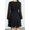 Women Fashion Stylish Mini Length V Neck Regular A Cut Accessory Detailed Chiffon Lined Woven Dress