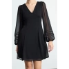 Women Fashion Stylish Mini Length V Neck Regular A Cut Accessory Detailed Chiffon Lined Woven Dress