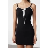 Womens Fashion Mini Length Square Neck Slim Color Block Bow Detail Bodycone Fitted Knit Dress