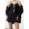 Womens Fashion Mini Length Square Neck Slim Color Block Bow Detail Bodycone Fitted Knit Dress