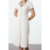 Womens Fashion Stylish Midi Length Jacket Collar Regular Accessory Detailed Tweed Woven Winter Shirt Dress