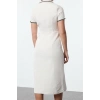 Womens Fashion Stylish Midi Length Jacket Collar Regular Accessory Detailed Tweed Woven Winter Shirt Dress