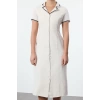 Womens Fashion Stylish Midi Length Jacket Collar Regular Accessory Detailed Tweed Woven Winter Shirt Dress