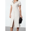 Womens Fashion Stylish Midi Length Jacket Collar Regular Accessory Detailed Tweed Woven Winter Shirt Dress