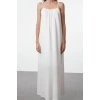 Women Fashion Stylish Maxi Length U Neck Regular Comfortable Wide Cut Plain Back Low Cut Woven Dress