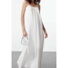 Women Fashion Stylish Maxi Length U Neck Regular Comfortable Wide Cut Plain Back Low Cut Woven Dress