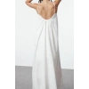 Women Fashion Stylish Maxi Length U Neck Regular Comfortable Wide Cut Plain Back Low Cut Woven Dress