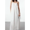 Women Fashion Stylish Maxi Length U Neck Regular Comfortable Wide Cut Plain Back Low Cut Woven Dress