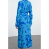 Women Fashion Stylish Midi Length Shirt Collar Regular Belted Geometric Patterned Woven Shirt Dress