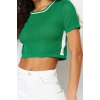 Womens Fashion Stylish Crew Neck Standard Sleeve Crop Openwork Hole T-Shirt Look Knitwear Sweater