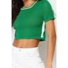 Womens Fashion Stylish Crew Neck Standard Sleeve Crop Openwork Hole T-Shirt Look Knitwear Sweater