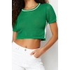 Womens Fashion Stylish Crew Neck Standard Sleeve Crop Openwork Hole T-Shirt Look Knitwear Sweater