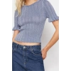 Womens Fashion Stylish Crew Neck Standard Sleeve Regular Glittery Sleeve Detailed T-Shirt Look Knitwear Sweater