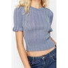 Womens Fashion Stylish Crew Neck Standard Sleeve Regular Glittery Sleeve Detailed T-Shirt Look Knitwear Sweater