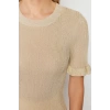 Womens Fashion Stylish Crew Neck Standard Sleeve Regular Glittery Sleeve Detailed T-Shirt Look Knitwear Sweater