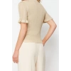 Womens Fashion Stylish Crew Neck Standard Sleeve Regular Glittery Sleeve Detailed T-Shirt Look Knitwear Sweater
