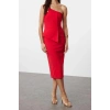 Yeni Fit Mezuniyet Balo Finike Dokuma Straplez Kolsuz Kol Bodycone Midi Boy Elbise