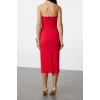Yeni Fit Mezuniyet Balo Finike Dokuma Straplez Kolsuz Kol Bodycone Midi Boy Elbise