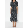 New Comfortable Casual Daily Shally Woven Shirt Collar Short Sleeve Shirt Dress Midi Length Dress