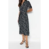 New Comfortable Casual Daily Shally Woven Shirt Collar Short Sleeve Shirt Dress Midi Length Dress