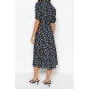 New Comfortable Casual Daily Shally Woven Shirt Collar Short Sleeve Shirt Dress Midi Length Dress