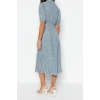 New Comfortable Casual Daily Shally Woven Shirt Collar Short Sleeve Shirt Dress Midi Length Dress