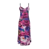 New Comfortable Day Night Matte Satin Woven V Neck Strap Sleeve A-Line Maxi Length Dress