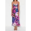 New Comfortable Day Night Matte Satin Woven V Neck Strap Sleeve A-Line Maxi Length Dress