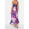 New Comfortable Day Night Matte Satin Woven V Neck Strap Sleeve A-Line Maxi Length Dress