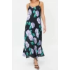 New Comfortable Day Night Matte Satin Woven V Neck Strap Sleeve A-Line Maxi Length Dress