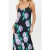 New Comfortable Day Night Matte Satin Woven V Neck Strap Sleeve A-Line Maxi Length Dress